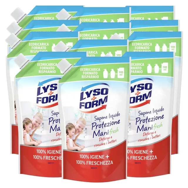lysoform-protezione-mani-sapone-liquido-ricarica-10-x-500-ml-con-acido-lattico-e image 1