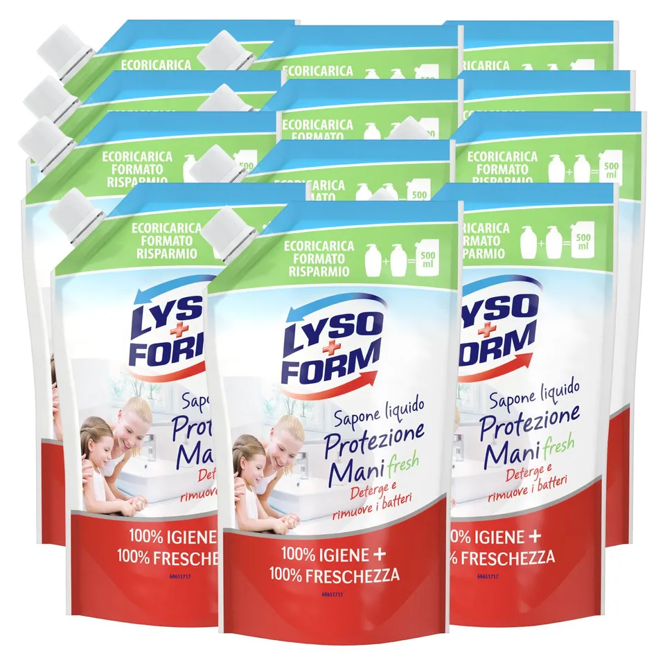 lysoform-protezione-mani-sapone-liquido-ricarica-10-x-500-ml-con-acido-lattico-e image 1