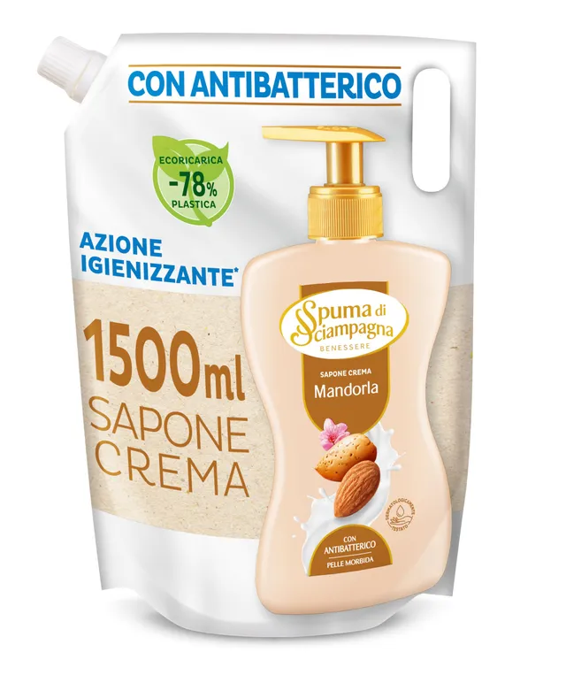 spuma-di-sciampagna-ecoricarica-sapone-liquido-mani-latte-di-mandorla-1500-ml image 1