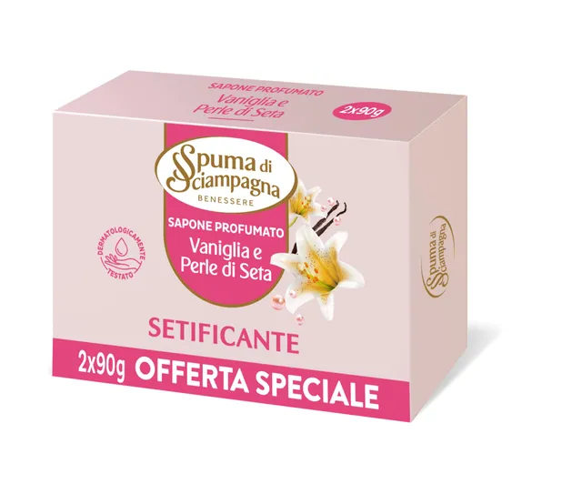 spuma-di-sciampagna-sapone-profumato-rosa-vaniglia-90-g-x-2-sapone-solido-idrata image 1